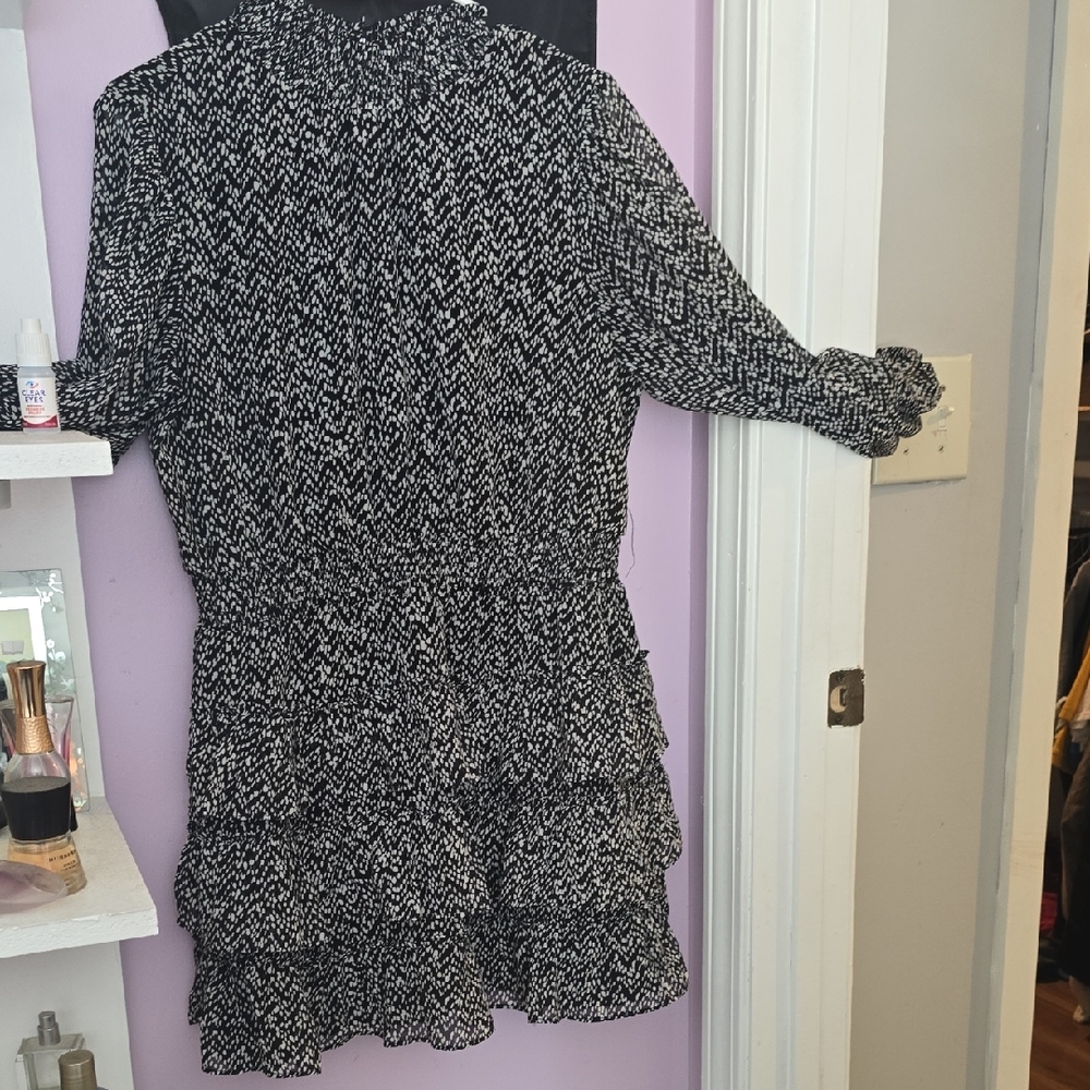 Express Black and White Long Sleeve Dress